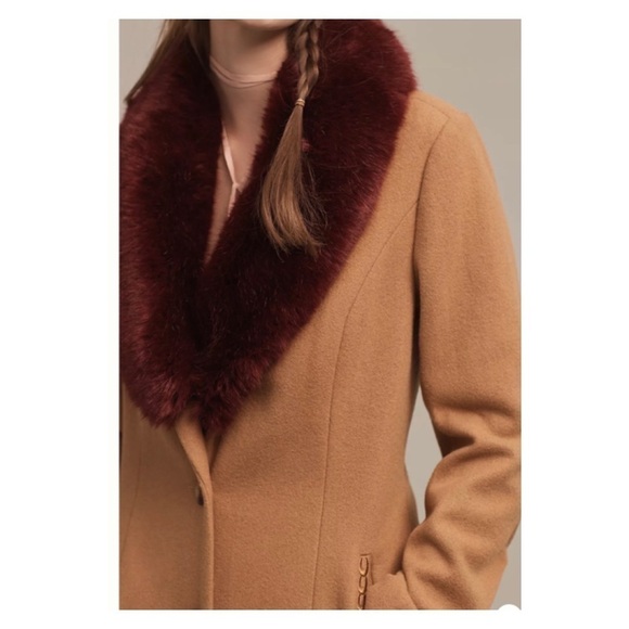 NWT CARTONNIER Anthropologie Sienna Collared Wool Blend Beige Long Coat Medium - Picture 9 of 16